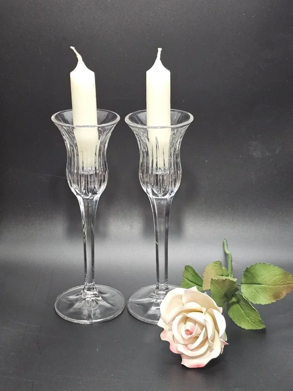 2 Mikasa Icicles Crystal Candlestick Holders Vintage Glass Taper Candle Holder